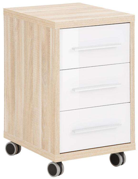 Maja Set+ 3-Drawer Pedestal in Natural Oak and White Glass