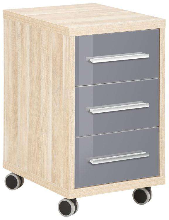 Maja Set+ 3-Drawer Pedestal in Natural Oak and Grey Glass