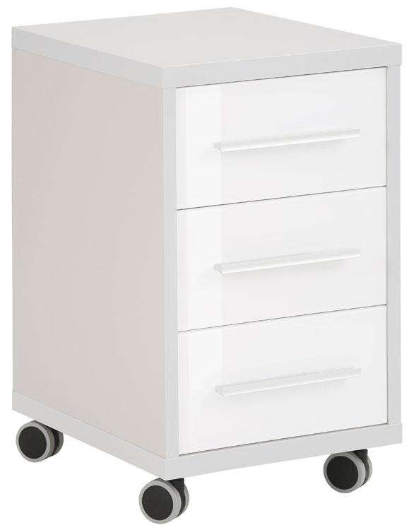 Maja Set+ 3-Drawer Pedestal in Platinum Grey and White Glass