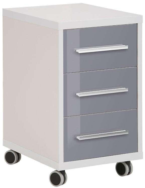 Maja Set+ 3-Drawer Pedestal in Platinum Grey and Grey Glass