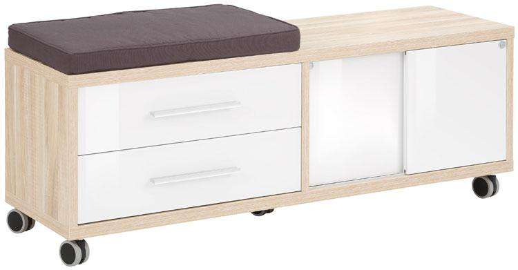 Maja Set+ Mobile Storage Unit in Natural Oak and White Glass