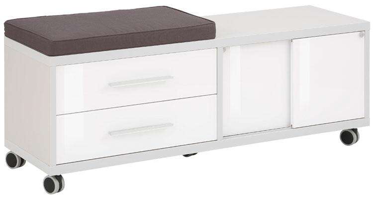 Maja Set+ Mobile Storage Unit in Platinum Grey and White Glass