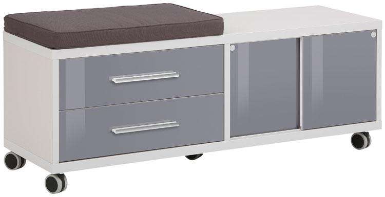 Maja Set+ Mobile Storage Unit in Platinum Grey and Grey Glass