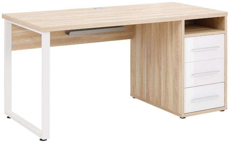 Maja Set+ 1500 Pedestal Desk in Natural Oak and White Glass