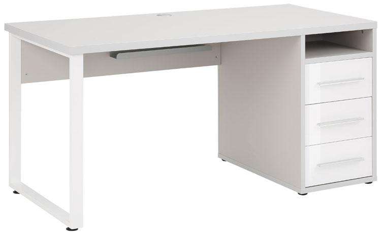 Maja Set+ 1500 Pedestal Desk in Platinum Grey and White Glass