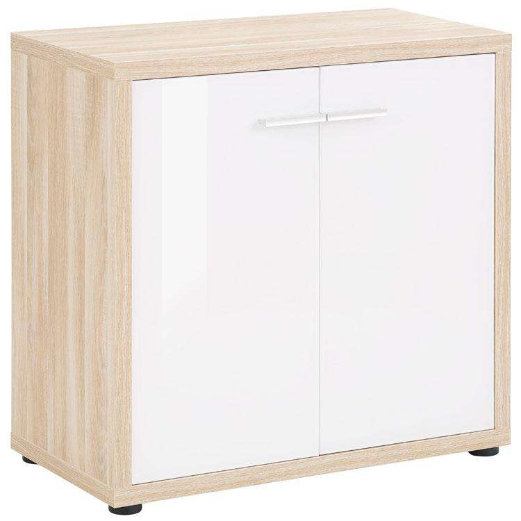 Maja Set+ Low 2-Door Cupboard in Natural Oak and White Glass