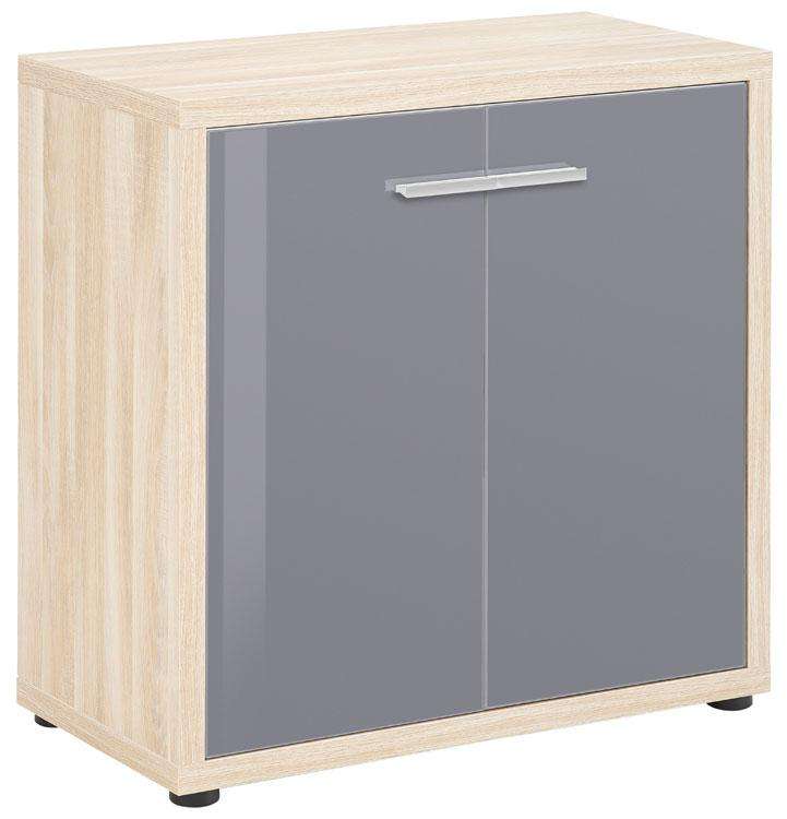 Maja Set+ Low 2-Door Cupboard in Natural Oak and Grey Glass