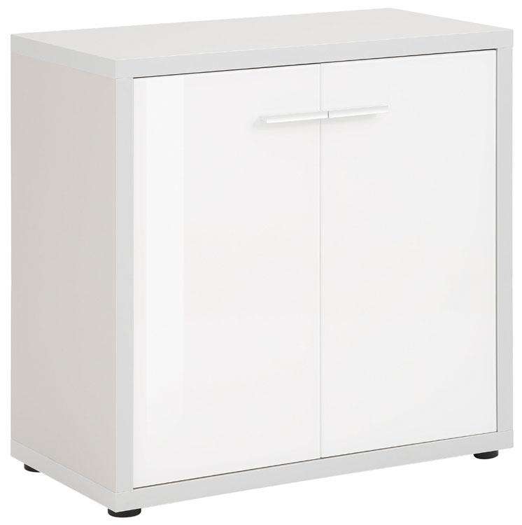 Maja Set+ Low 2-Door Cupboard in Platinum Grey and White Glass