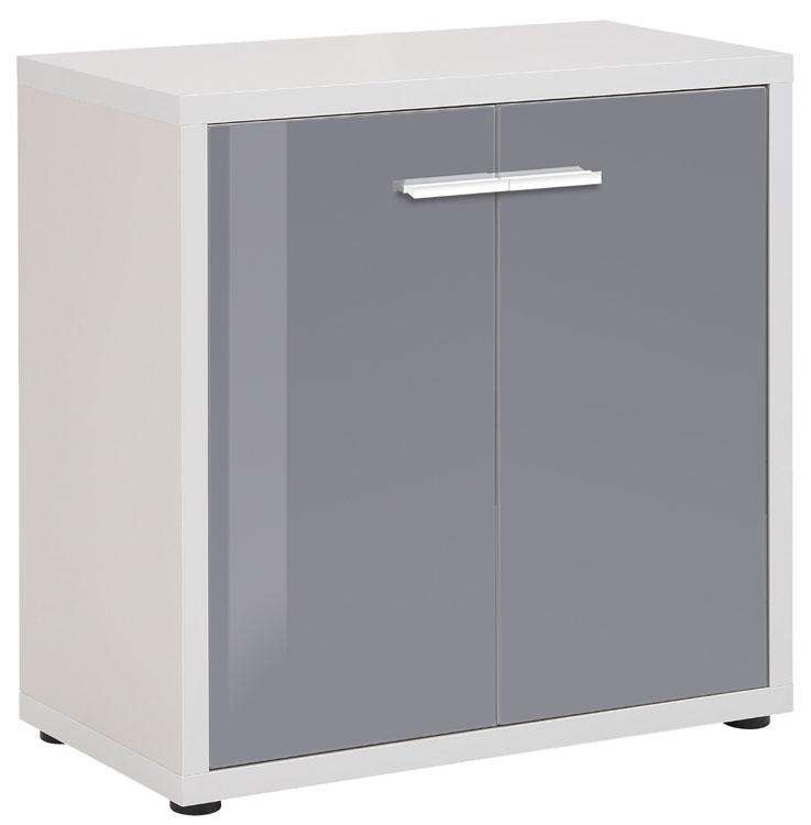 Maja Set+ Low 2-Door Cupboard in Platinum Grey and Grey Glass