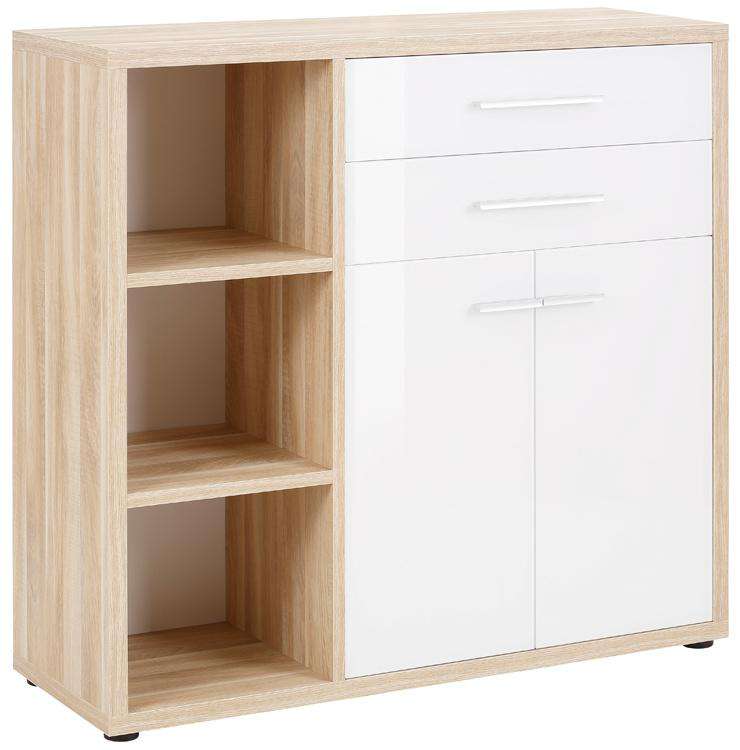 Maja Set+ Cupboard Combi in Natural Oak and White Glass