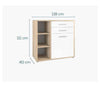 Dimensions of the Maja Set+ Cupboard Combi in Natural Oak and White Glass