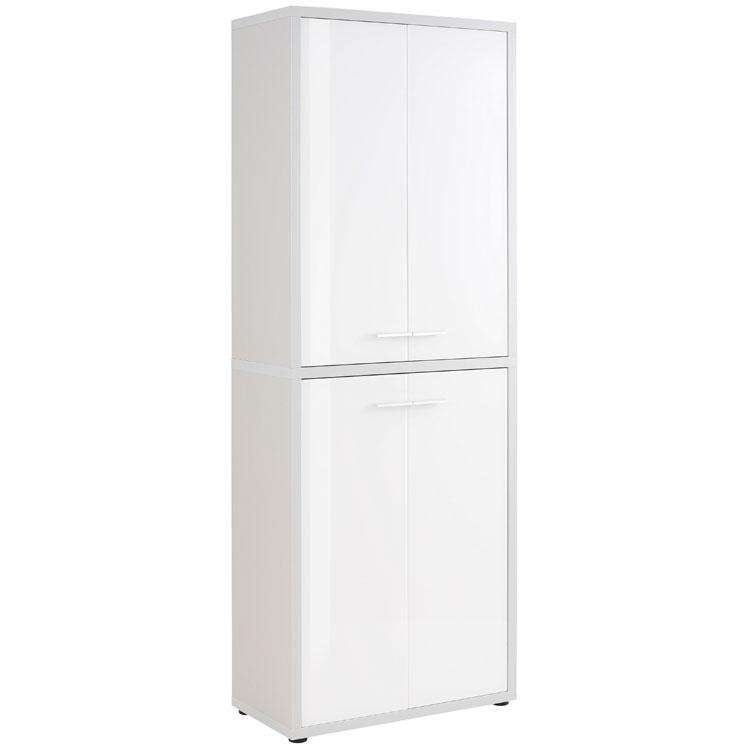 Maja Set+ Tall 4-Door Cupboard in Platinum Grey and White Glass