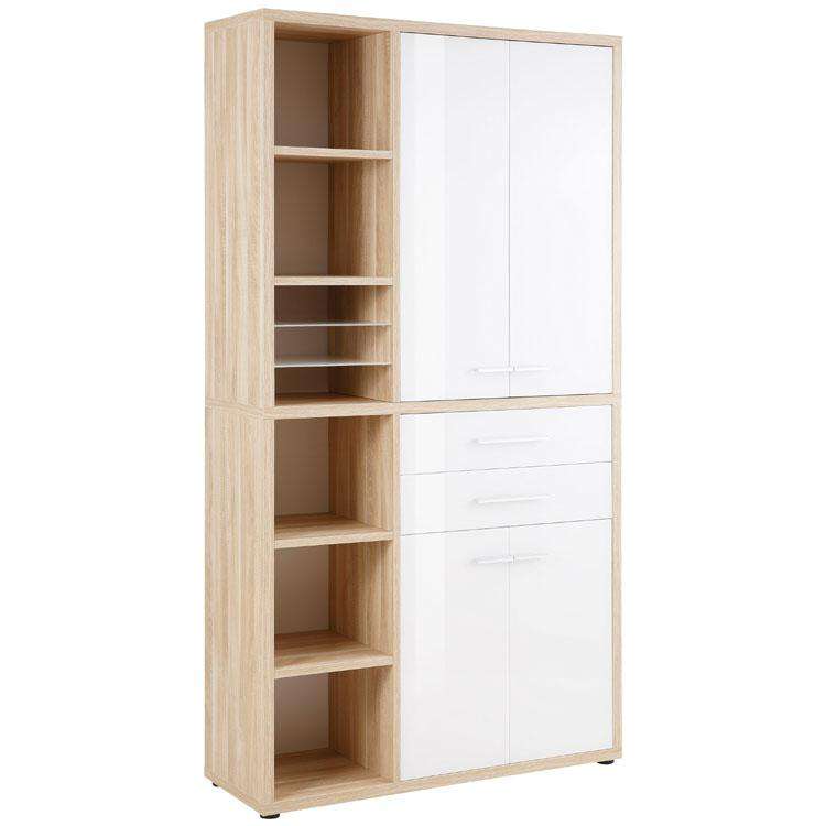 Maja Set+ Tall Storage Combi in Natural Oak and White Glass