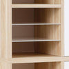Highlight of the small glass storage shelves on the Maja Set+ Tall Wide Storage Combi in Natural Oak and Grey Glass