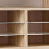 Highlight of the small glass storage shelves on the Maja Set+ Tall Maxi Storage Combi in Natural Oak and Grey Glass