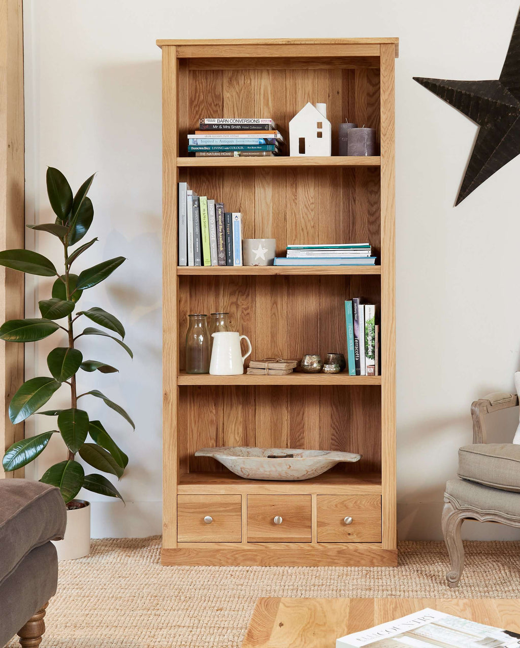 Image of the Baumhaus Mobel Oak Large 3-Drawer Bookcase (COR01A)