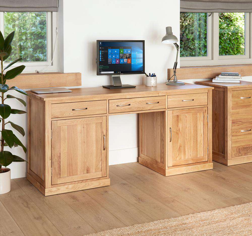Image of the Baumhaus Mobel Oak Hidden Twin Pedestal Home Office Desk (COR06D)