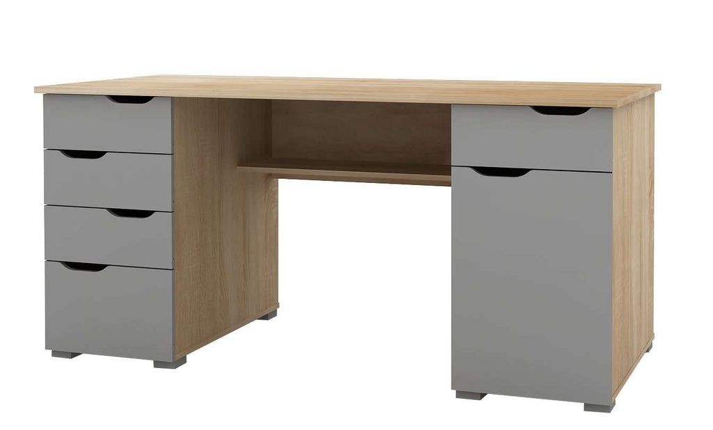 Alphason Kentucky Light Oak and High Gloss Grey Office Desk