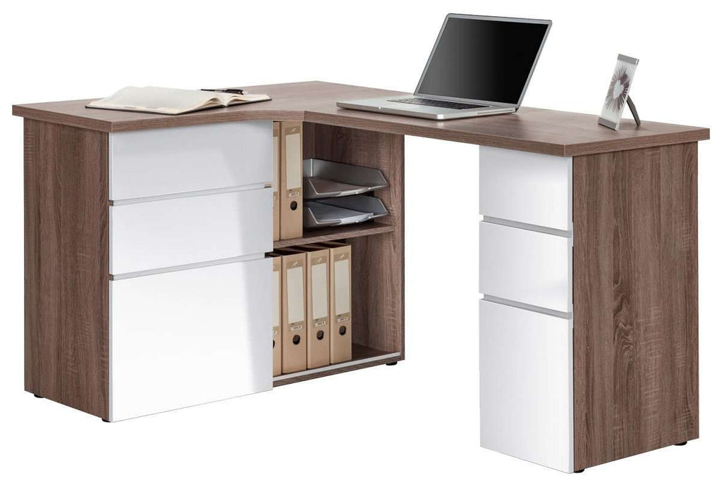 Maja Oxford Corner Office Desk in Truffle Oak and High Gloss White (9543 8056)