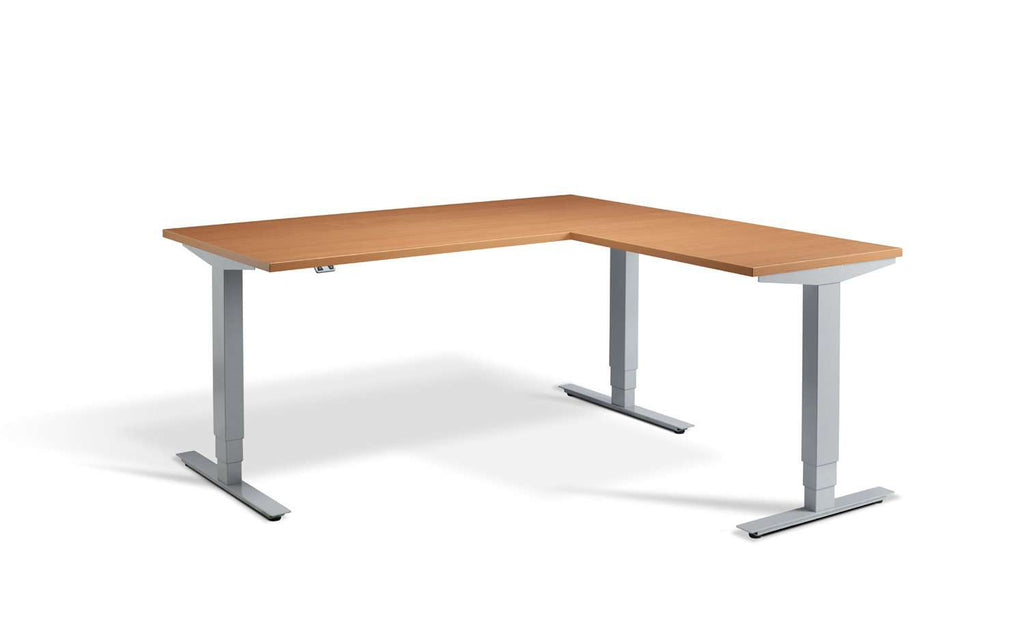 Lavoro Corner Right Return Advantage Premium Height Adjustable Office Desk with Silver Frame-Beech