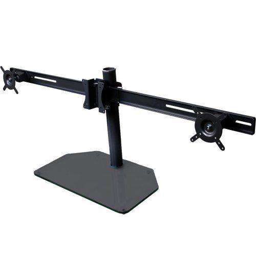 B-Tech BT7333 - Black Triple Screen Monitor Desk Stand With Black Glass Base