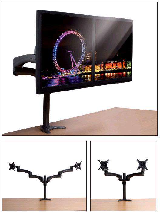 B-Tech BT7374 Dual Arm Twin Flat Screen Desk Mount in Black
