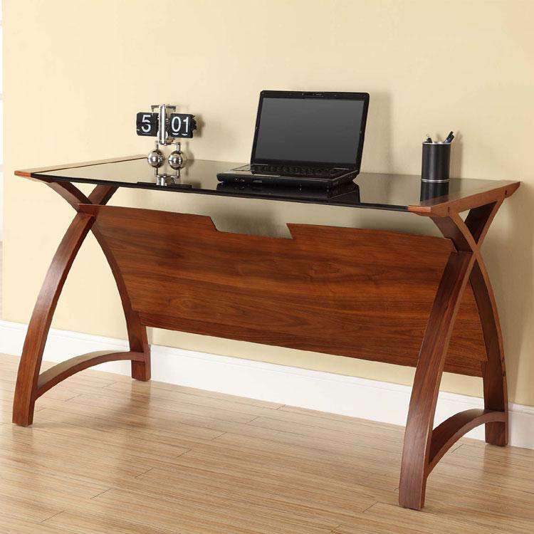 Jual Helsinki PC201 1300mm Curved Laptop Desk Walnut with Black Glass