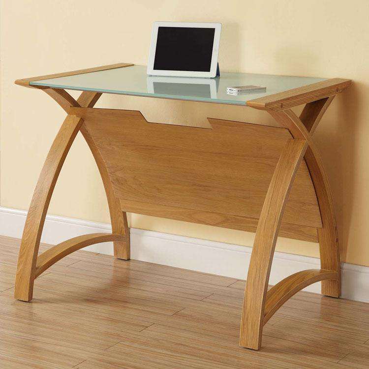 Jual Helsinki PC201 900mm Curved Laptop Desk Oak with White Glass