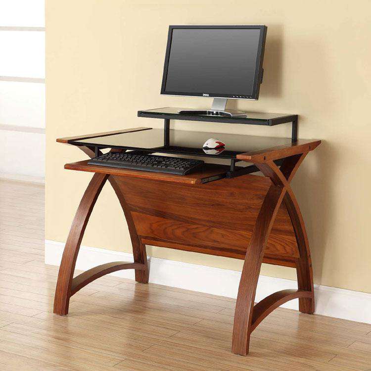 Jual Helsinki PC201 900mm Curved Computer Desk Walnut with Black Glass