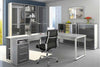Image of the Maja Set+ Tall Wide Storage Combi in Platinum Grey and Grey Glass shown with other Set+ Office Furniture