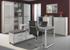 Image of the Maja Set+ Cupboard Combi in Platinum Grey and White Glass shown with other Set+ Office Furniture