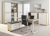 Image of the Maja Set+ 2-Door Cupboard in Natural Oak and White Glass shown with other Set+ Office Furniture