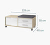 Dimensions of the Maja Set+ Mobile Storage Unit in Natural Oak and White Glass