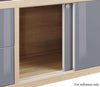 Highlight of the storage cupboard and sliding doors on the Maja Set+ Mobile Storage Unit in Natural Oak and White Glass