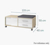 Dimensions of the Maja Set+ Mobile Storage Unit in Natural Oak and Grey Glass