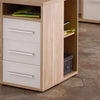 Highlight of the integrated pedestal unit on the Maja Set+ 1500 Pedestal Desk in Natural Oak and White Glass