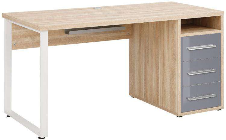 Maja Set+ 1500 Pedestal Desk in Natural Oak and Grey Glass