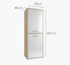 Dimensions of the Maja Set+ Tall 4-Door Cupboard in Natural Oak and White Glass