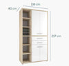 Dimensions of the Maja Set+ Tall Storage Combi in Natural Oak and White Glass