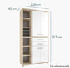 Dimensions of the Maja Set+ Tall Storage Combi in Natural Oak and Grey Glass