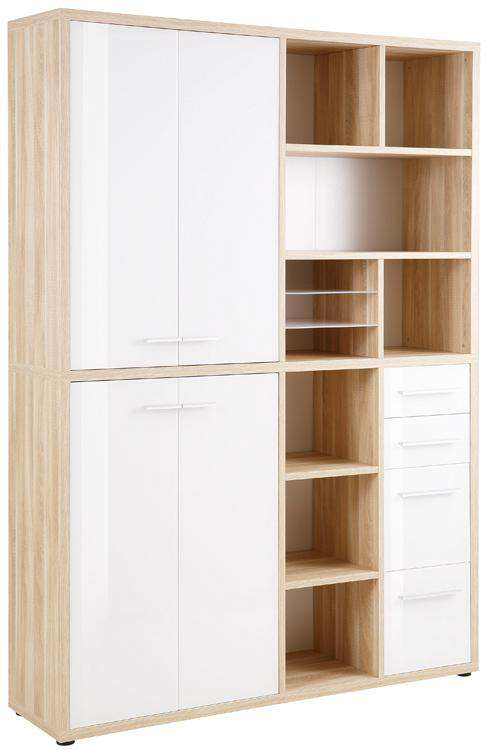 Maja Set+ Tall Wide Storage Combi in Natural Oak and White Glass
