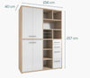 Dimensions of the Maja Set+ Tall Wide Storage Combi in Natural Oak and White Glass