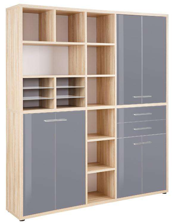 Maja Set+ Tall Maxi Storage Combi in Natural Oak and Grey Glass