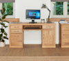Image of the Baumhaus Mobel Oak Twin Pedestal Home Office Desk (COR06C) with the keyboard drawer open