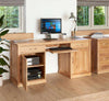 Image of the Baumhaus Mobel Oak Hidden Twin Pedestal Home Office Desk (COR06D) with door and drawer open
