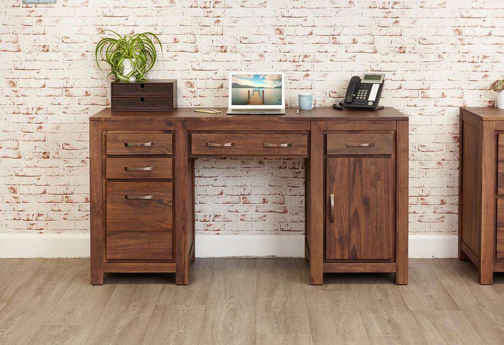 Image of the Baumhaus Mayan Walnut Twin Pedestal Home Office Desk (CWC06B)