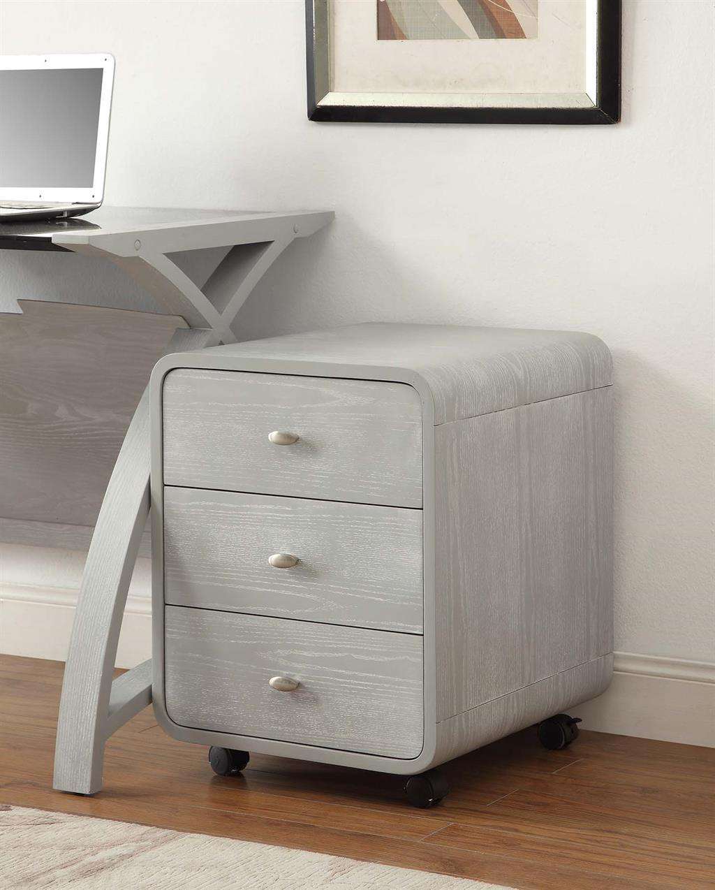 Jual Helsinki PC201-3DR-GB 3-drawer pedestal in Grey Ash in use part of the Curve Office in Grey Ash range designed by Jual Furnishings.in Grey Ash range designed by Jual Furnishings.