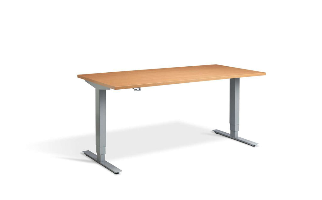 Lavoro Advantage Premium Height Adjustable Office Desk with Silver Frame-Beech