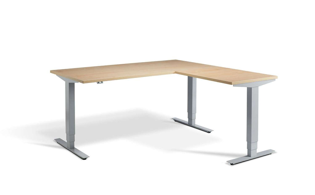 Lavoro Corner Right Return Advantage Premium Height Adjustable Office Desk with Silver Frame-Maple