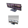 Image of the B-Tech BT7333 - Black Triple Screen Monitor Desk Stand With Black Glass Base showing the screen mounted flat at the top, and then shown at the bottom with outer screens angled inwards
